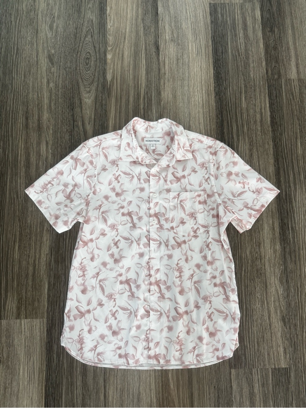 Nordstrom Men’s Short-Sleeve Button-Up Shirt - White with Light Pink Floral